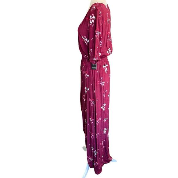 Express Dress Maxi Burgundy floral Splice Neckline M Cottagecore Bohemian - Picture 3 of 12